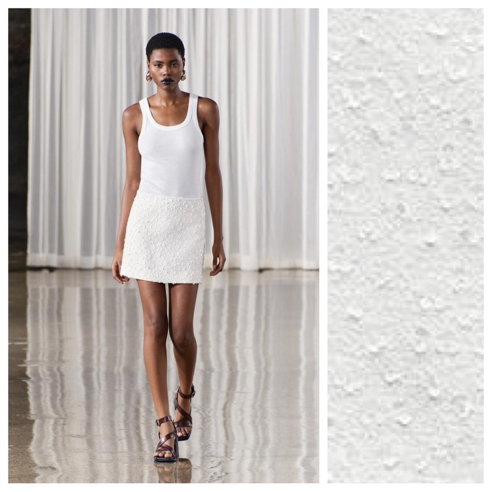 NWT. Zara White Sequin Short High-waisted Skirt. Size S.